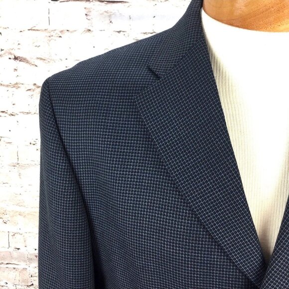 Haggar Sports Coat Mens 40 Short Houndstooth Wool Blend Single Breast Blue - Picture 3 of 9